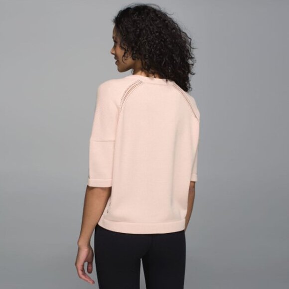 LULULEMON Bhakti Reality Short Sleeve Cotton Sweater in Butter Pink No Size Tag/ - Picture 2 of 8